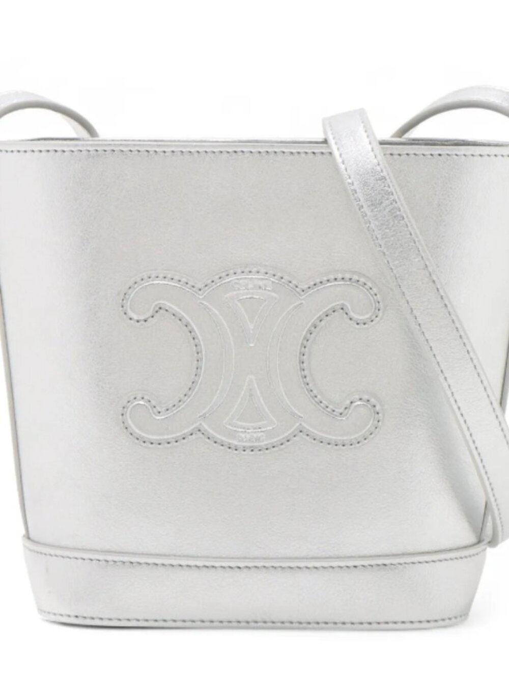 Celine Triomphe Leather Bucket Bag Silver